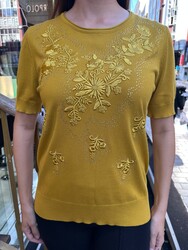 Wholesale Women's Short-Sleeve Knit Sweater - Saffron - 31721 | REEL TRİKO - Thumbnail