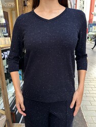 Wholesale Women's Knit Sweater - Short Sleeve - Navy Blue - 31515 | REEL TRİKO - Thumbnail