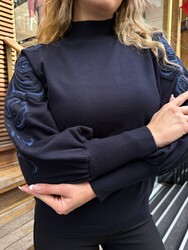 Wholesale Women's Knit Sweater Sleeve Detail - Navy Blue - 32126 | REEL TRİKO - Thumbnail