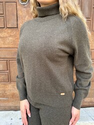 Wholesale Women's Knit Sweater - Turtleneck - Basic Green - 32923 | REEL TRİKO - Thumbnail