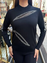 Wholesale Women's Long-Sleeve Knit Sweater - Black & Silver - 30090 | REEL TRİKO - Thumbnail