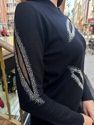 Wholesale Women's Long-Sleeve Knit Sweater - Black & Silver - 30090 | REEL TRİKO - Thumbnail