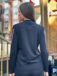 Wholesale Women's Long-Sleeve Knit Sweater - Black & Silver - 30090 | REEL TRİKO - Thumbnail