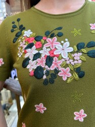 Wholesale Women's Crew Neck Knit Sweater Green - 16761 | REEL TRİKO - Thumbnail
