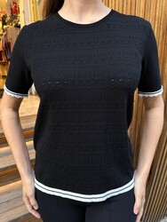 Wholesale Women's Short-Sleeve Black Knit Sweater - 31762 | REEL TRİKO - Thumbnail