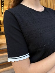 Wholesale Women's Short-Sleeve Black Knit Sweater - 31762 | REEL TRİKO - Thumbnail