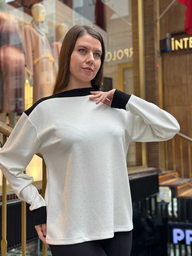 Reel Triko - Wholesale Women's Long-Sleeve Ecru Sweatshirt - 2246 | REEL TRİKO