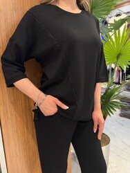 Wholesale Women's Tracksuit Set Stone Embellishments Black - 17998 | REEL TRİKO 1993 - Thumbnail