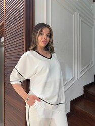 Wholesale Women's Tracksuit Set V-Neck Ecru - 17873 | REEL TRİKO 1993 - Thumbnail