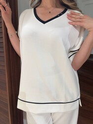 Wholesale Women's Tracksuit Set V-Neck Ecru - 17873 | REEL TRİKO 1993 - Thumbnail