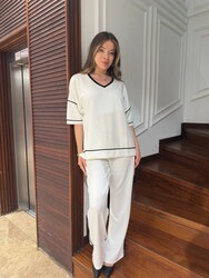 Wholesale Women's Tracksuit Set V-Neck Ecru - 17873 | REEL TRİKO 1993 - Thumbnail
