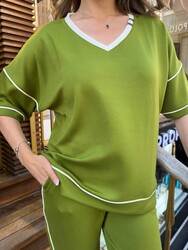 Wholesale Women's Tracksuit Set V-Neck Green - 17873 | REEL TRİKO 1993 - Thumbnail
