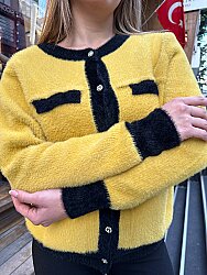 Wholesale Women’s Angora Knit Cardigan - Yellow - 30094 | REEL TRİKO - 3