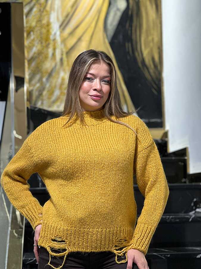 Wholesale Women’s Basic Knit Sweater - Mustard - 26036 | REEL TRİKO