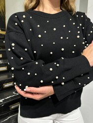 Wholesale Women's Knitted Sweater – Beaded, Black & Ecru - 31978 | REEL TRİKO - Thumbnail