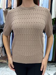 Wholesale Women's High Neck Knit Sweater Beige - 32388 | REEL TRİKO - Thumbnail