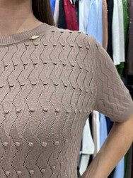Wholesale Women's High Neck Knit Sweater Beige - 32388 | REEL TRİKO - Thumbnail