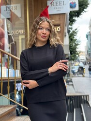 Wholesale Women's High Neck Knit Sweater Black - 31628 | REEL TRİKO - Thumbnail