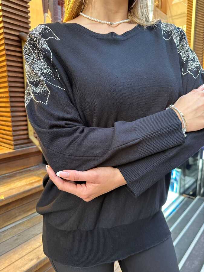 Wholesale Women's Knit Sweater Stone Embellishment Black - 31518 | REEL TRİKO - 2