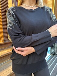 Wholesale Women's Knit Sweater Stone Embellishment Black - 31518 | REEL TRİKO - 2