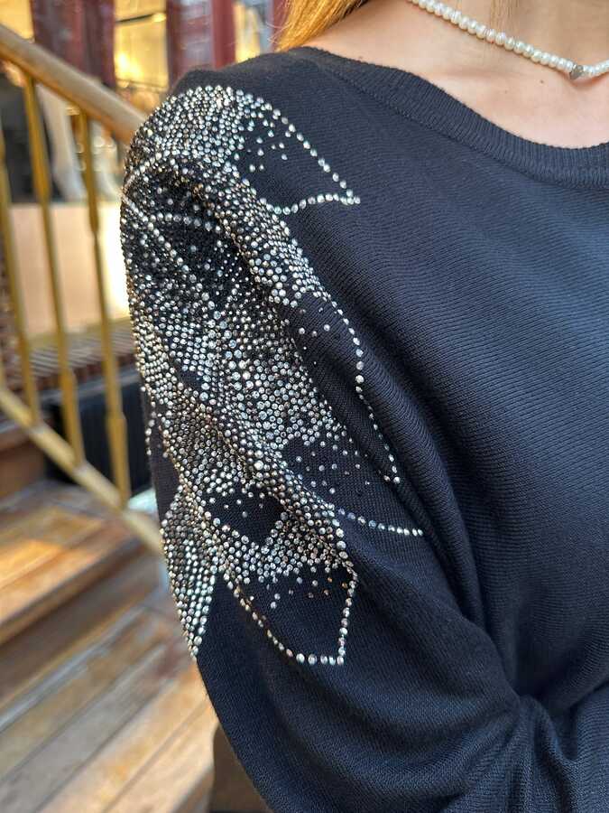 Wholesale Women's Knit Sweater Stone Embellishment Black - 31518 | REEL TRİKO - 3