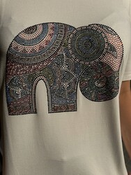 Wholesale Women's Blouse Colorful Stone Embellished Ecru - 80372 | REEL TRİKO - Thumbnail