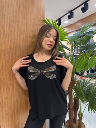 Wholesale Women's Blouse Dragonfly Detail, Black - 80464 | REEL TRİKO - Thumbnail