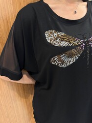 Wholesale Women's Blouse Dragonfly Detail, Black - 80464 | REEL TRİKO - Thumbnail