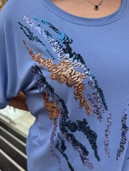 Wholesale Women's Blouse Stone Embellishments, Blue - 80137 | REEL TRİKO 1993 - Thumbnail