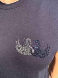 Wholesale Women's Blouse - Swan Embroidered - Navy Blue - 80630 | REEL TRİKO - Thumbnail