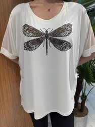 Wholesale Women's Blouse Dragonfly Detail, Ecru - 80464 | REEL TRİKO - Thumbnail