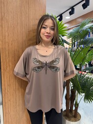 Wholesale Women's Blouse Dragonfly Detail, Mink - 80464 | REEL TRİKO - Thumbnail