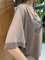 Wholesale Women's Blouse Dragonfly Detail, Mink - 80464 | REEL TRİKO - Thumbnail