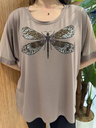 Wholesale Women's Blouse Dragonfly Detail, Mink - 80464 | REEL TRİKO - Thumbnail