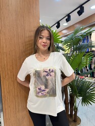 Wholesale Women's Blouse Floral Pattern Ecru - 80281 | REEL TRİKO - Thumbnail