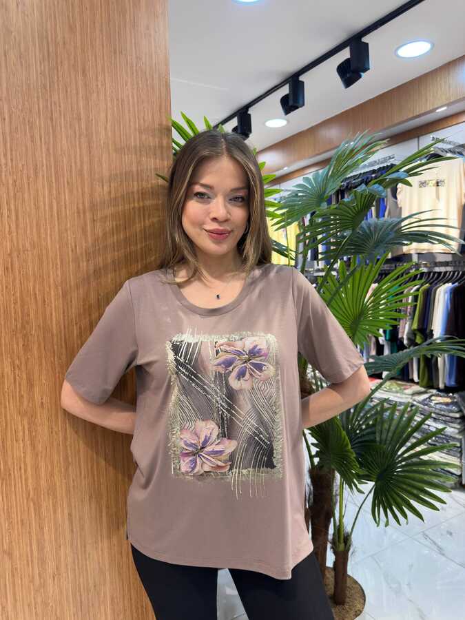 Reel Triko - Wholesale Women's Blouses Floral Pattern Mink - 80281 | REEL TRİKO