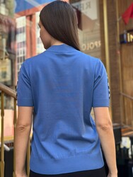 Wholesale Women's Knit Sweater Leopard Pocket Detail Blue - 32348 | REEL TRİKO - Thumbnail