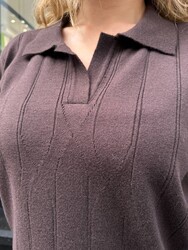 Wholesale Women's Brown Polo-Neck Knit Sweater - 32897 | REEL TRİKO - Thumbnail