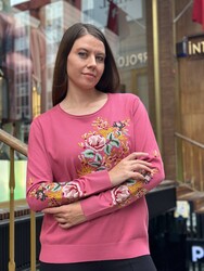 Wholesale Women's Knitwear Sweater Crew Neck Dark Pink - 31943 | REEL KNITWEAR - Thumbnail
