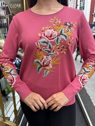 Wholesale Women's Knitwear Sweater Crew Neck Dark Pink - 31943 | REEL KNITWEAR - Thumbnail