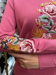 Wholesale Women's Knitwear Sweater Crew Neck Dark Pink - 31943 | REEL KNITWEAR - Thumbnail