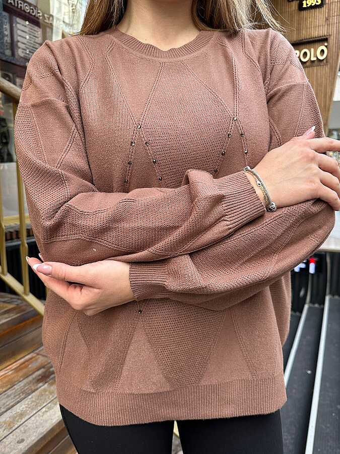 Wholesale Women’s Crew Neck Knit Sweater - Earth Tone - 32902 | REEL TRİKO - 3