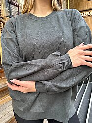 Wholesale Women’s Crew Neck Knit Sweater - Petrol - 32902 | REEL TRİKO - 2