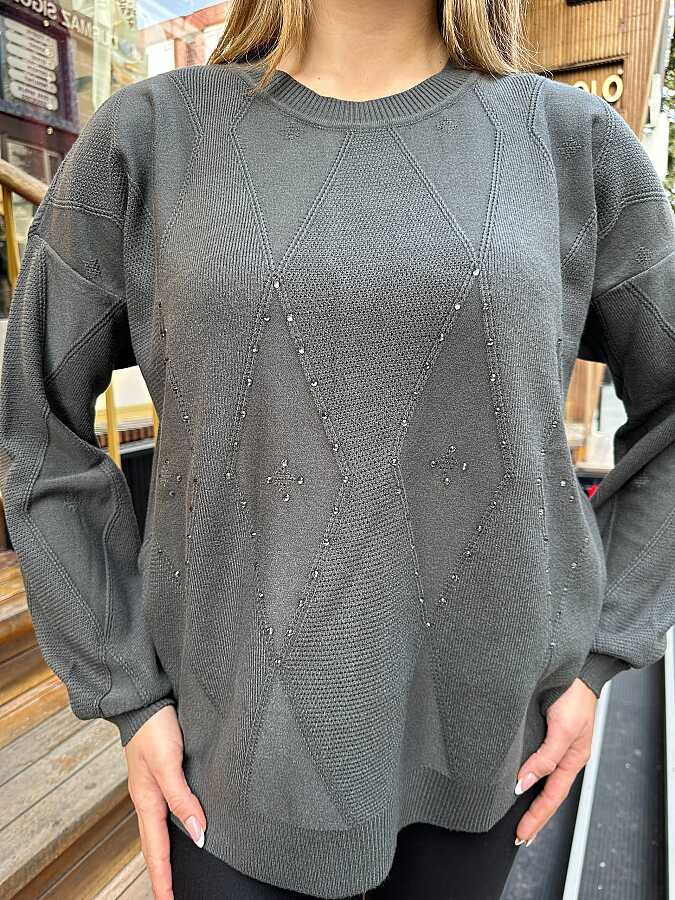 Wholesale Women’s Crew Neck Knit Sweater - Petrol - 32902 | REEL TRİKO - 3