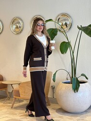 Wholesale Women's Knit Cardigan Pocket Detail - Dark Brown - 32863 | REEL TRİKO - 1