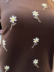 Wholesale Women's Dark Brown Knit Sweater Floral Embroidery - 32848 | REEL TRİKO - Thumbnail