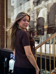 Wholesale Women's Dark Brown Knit Sweater Floral Embroidery - 32848 | REEL TRİKO - Thumbnail