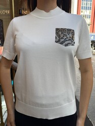 Wholesale Women's Ecru Knit Sweater Leopard Pocket Detail - 32348 | REEL TRİKO - Thumbnail