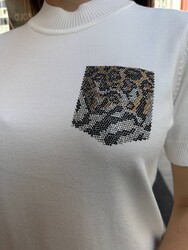 Wholesale Women's Ecru Knit Sweater Leopard Pocket Detail - 32348 | REEL TRİKO - Thumbnail