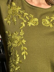 Wholesale Women's Knit Sweater Embroidered - Dark Green - 31946 | REEL TRİKO - Thumbnail